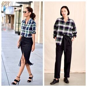 Equipment Femme Brett Plaid SiIk Blouse‎ in Pine Multi Size Small